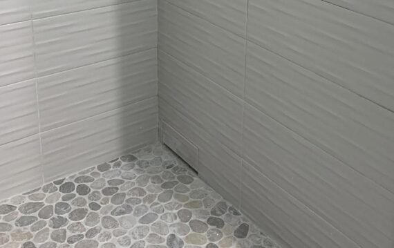 invisidrain installed textured tiles